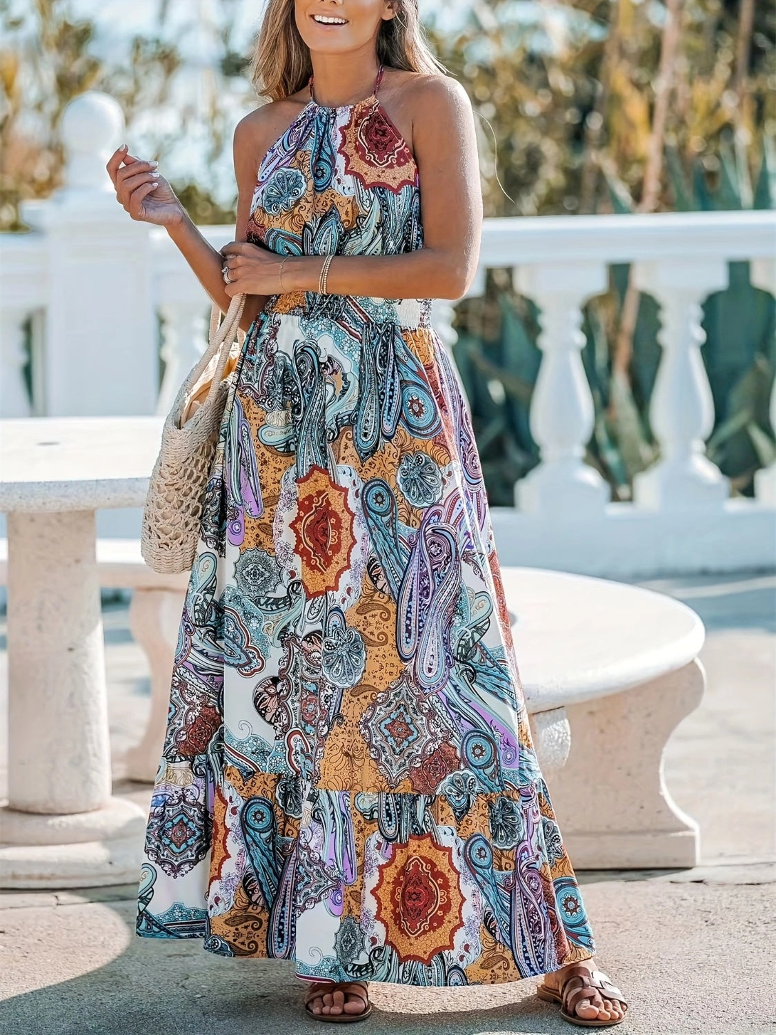 Printed Halter Neck Maxi Dress – Analia's Boutiques