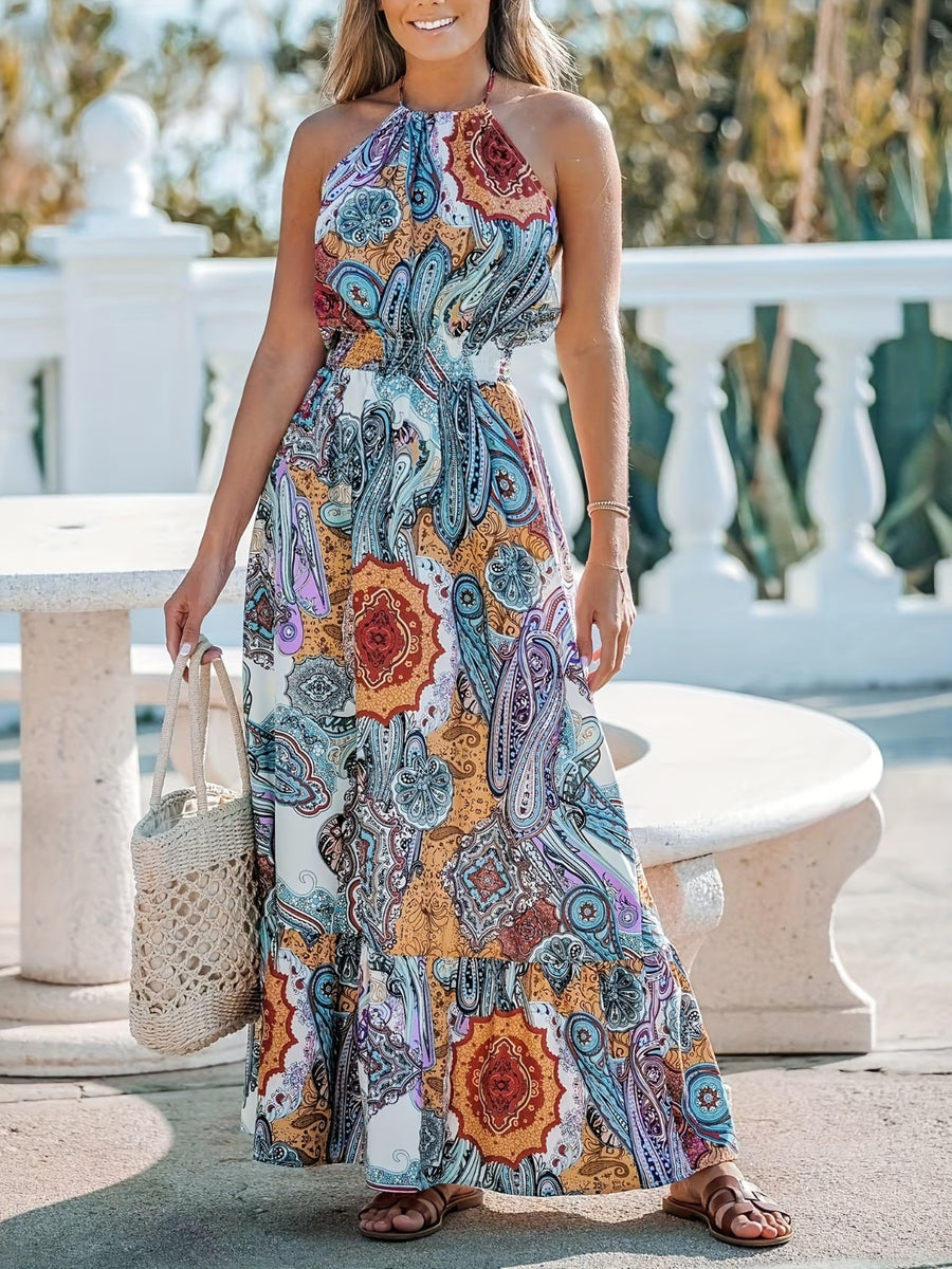 Printed Halter Neck Maxi Dress – Analia's Boutiques