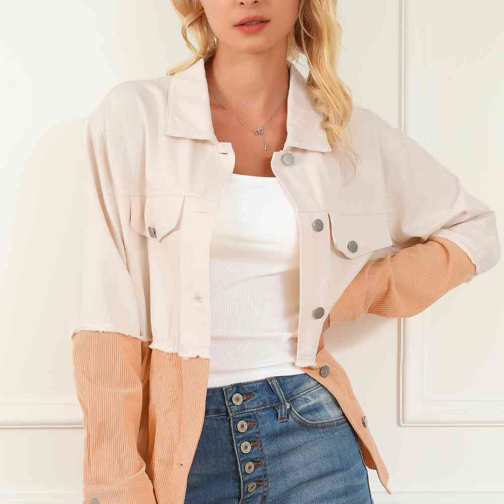 Contrast Button Down Collared Jacket - Analia's Boutiques