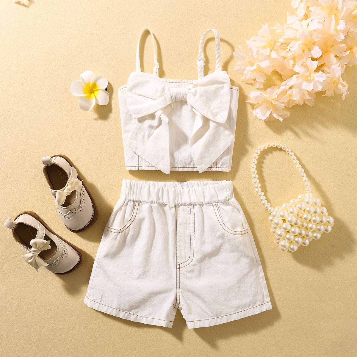 Contrast Stitching Bow Detail Cami and Shorts Set - Analia's Boutiques