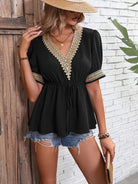 Contrast V - Neck Babydoll Top - Analia's Boutiques