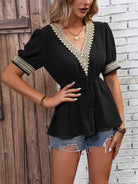 Contrast V - Neck Babydoll Top - Analia's Boutiques